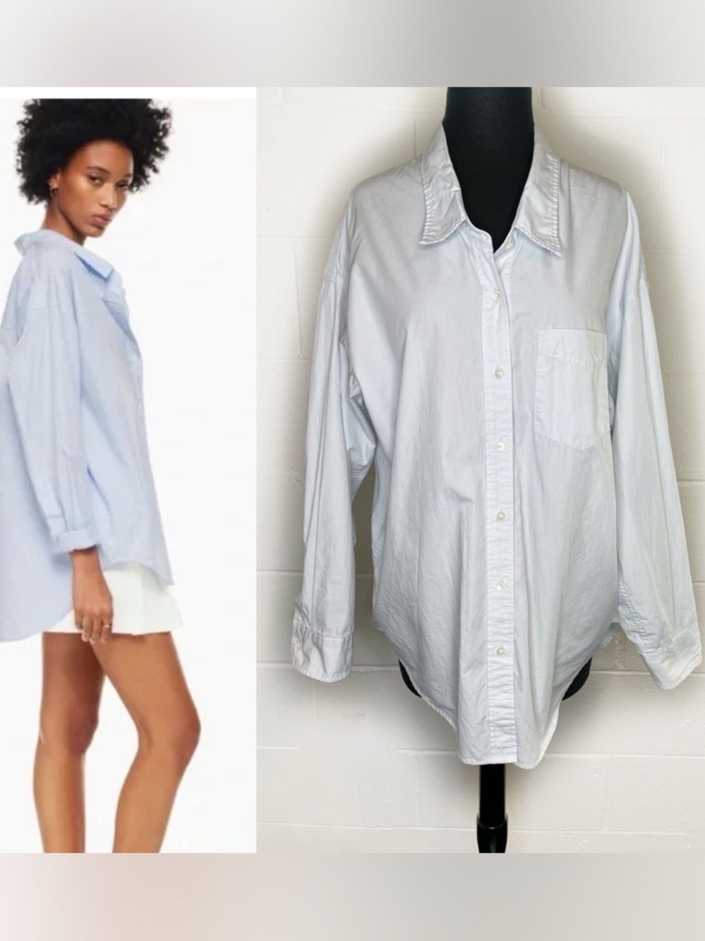 Wilfred Free Relaxed Poplin Button Up Cotton Shirt Oversized Pale Blue